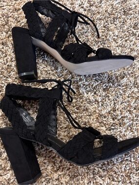 Cato Black Braided Lace-Up Block Heel Sandals